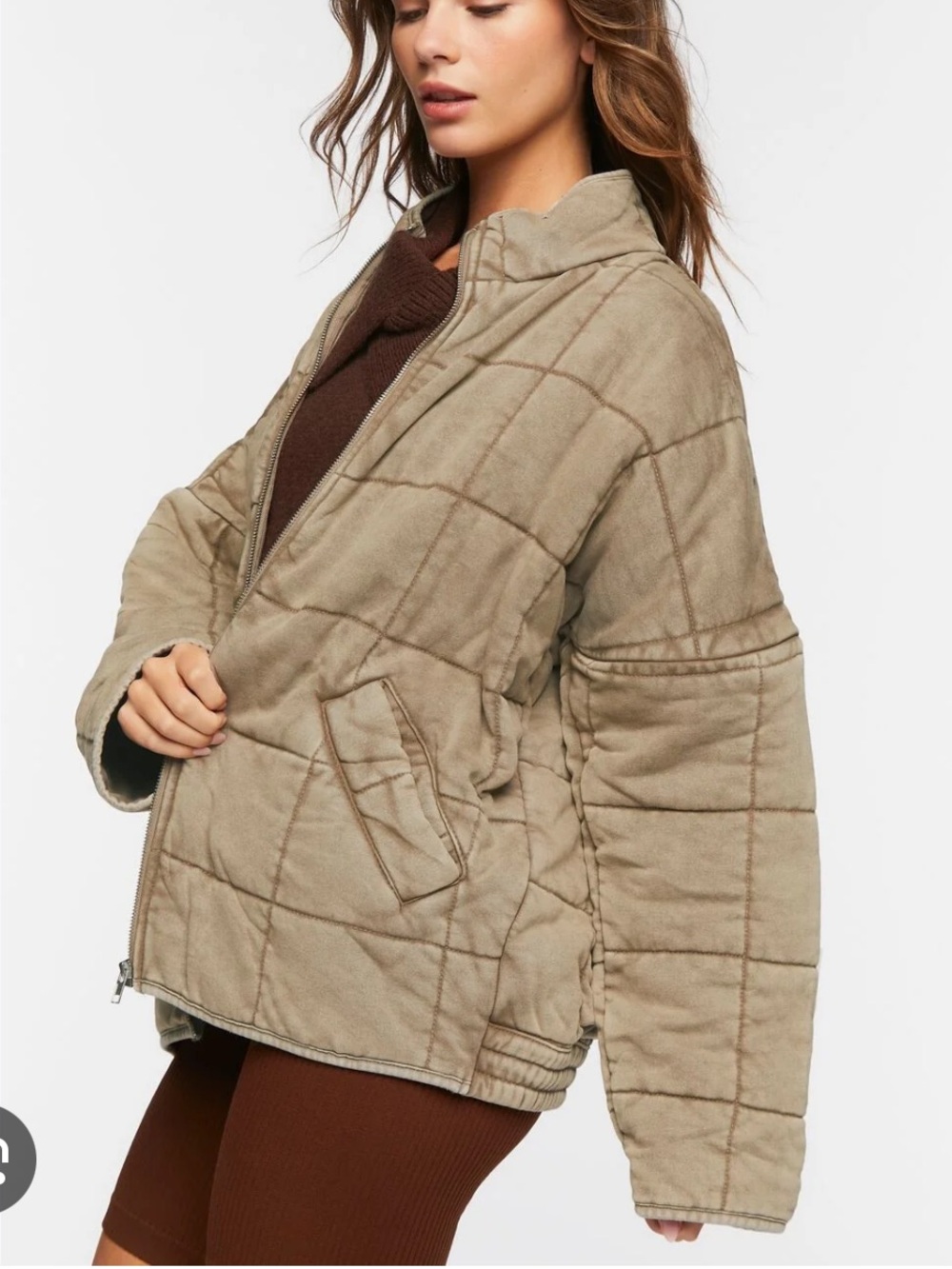 Women's Quilted Zip-Front Jacket - Taupe